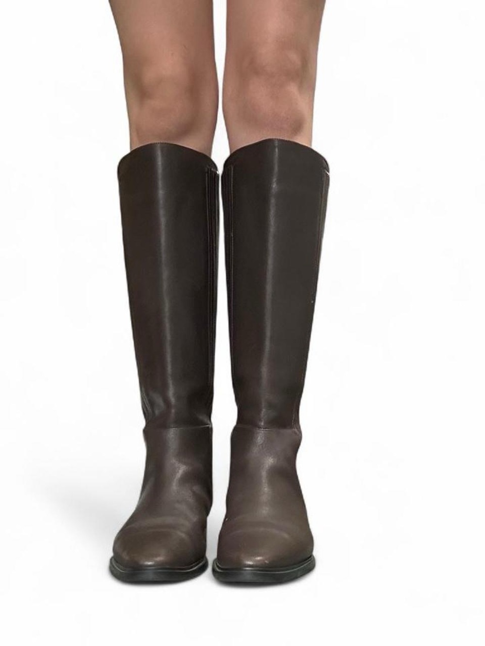 Calvin Klein Brown Leather knee-high boots size 7.5 with Gold Zipper Detailing